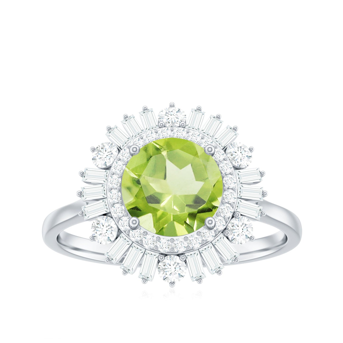 Certified Real 2 Carat Peridot Engagement Ring with Moissanite Double Halo
