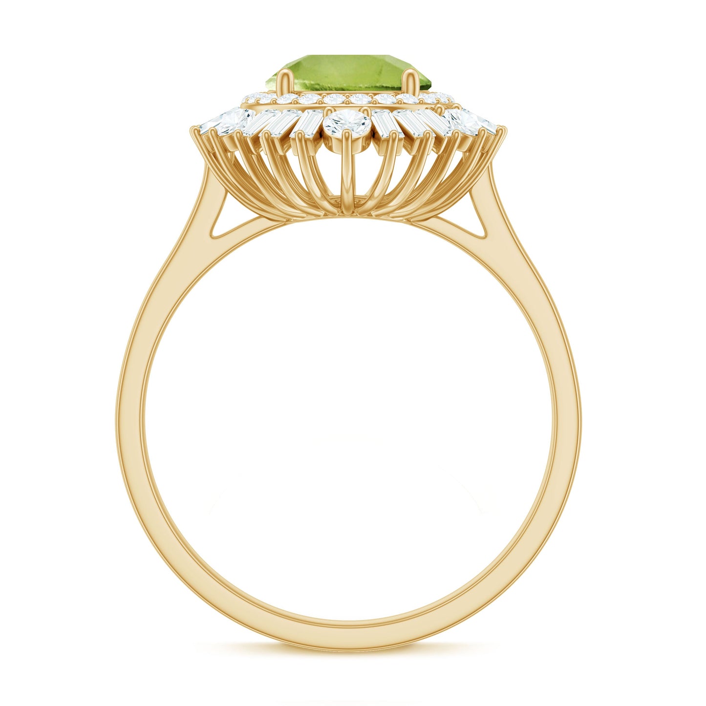 Certified Real 2 Carat Peridot Engagement Ring with Moissanite Double Halo