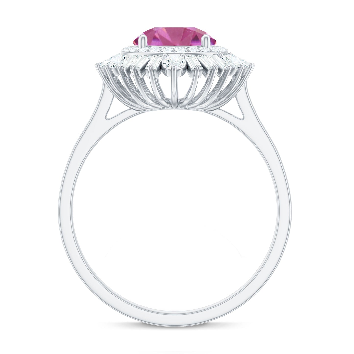 1.2 Carat Round Pink Tourmaline Cocktail Ring with Moissanite Double Halo