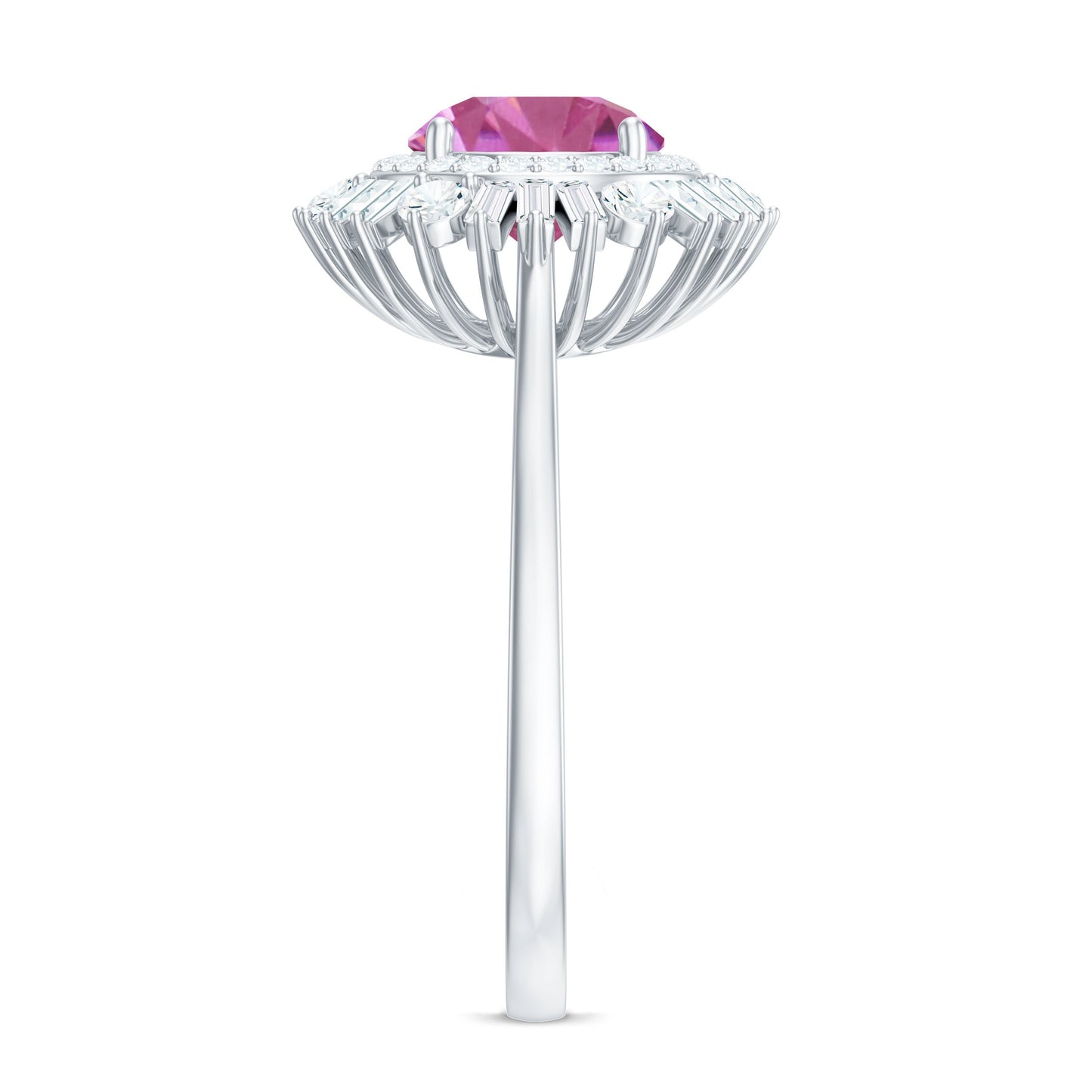 1.2 Carat Round Pink Tourmaline Cocktail Ring with Moissanite Double Halo