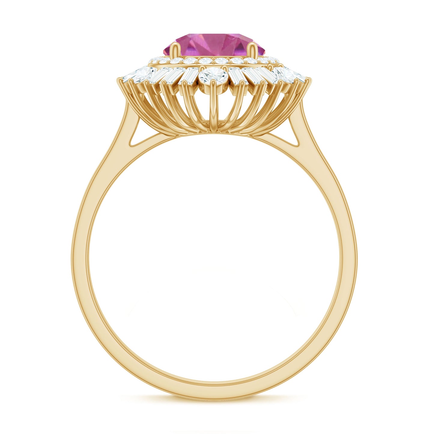 1.2 Carat Round Pink Tourmaline Cocktail Ring with Moissanite Double Halo