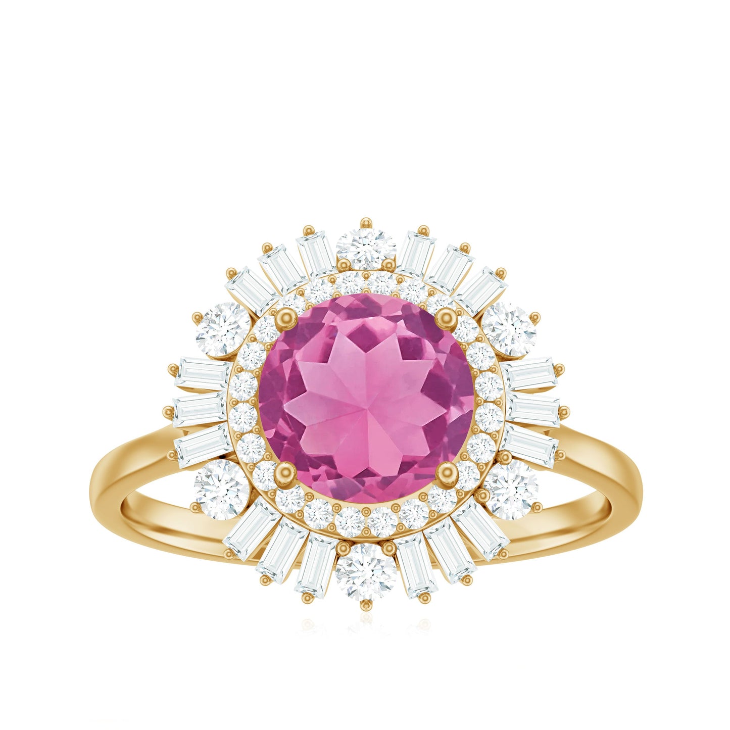 1.2 Carat Round Pink Tourmaline Cocktail Ring with Moissanite Double Halo