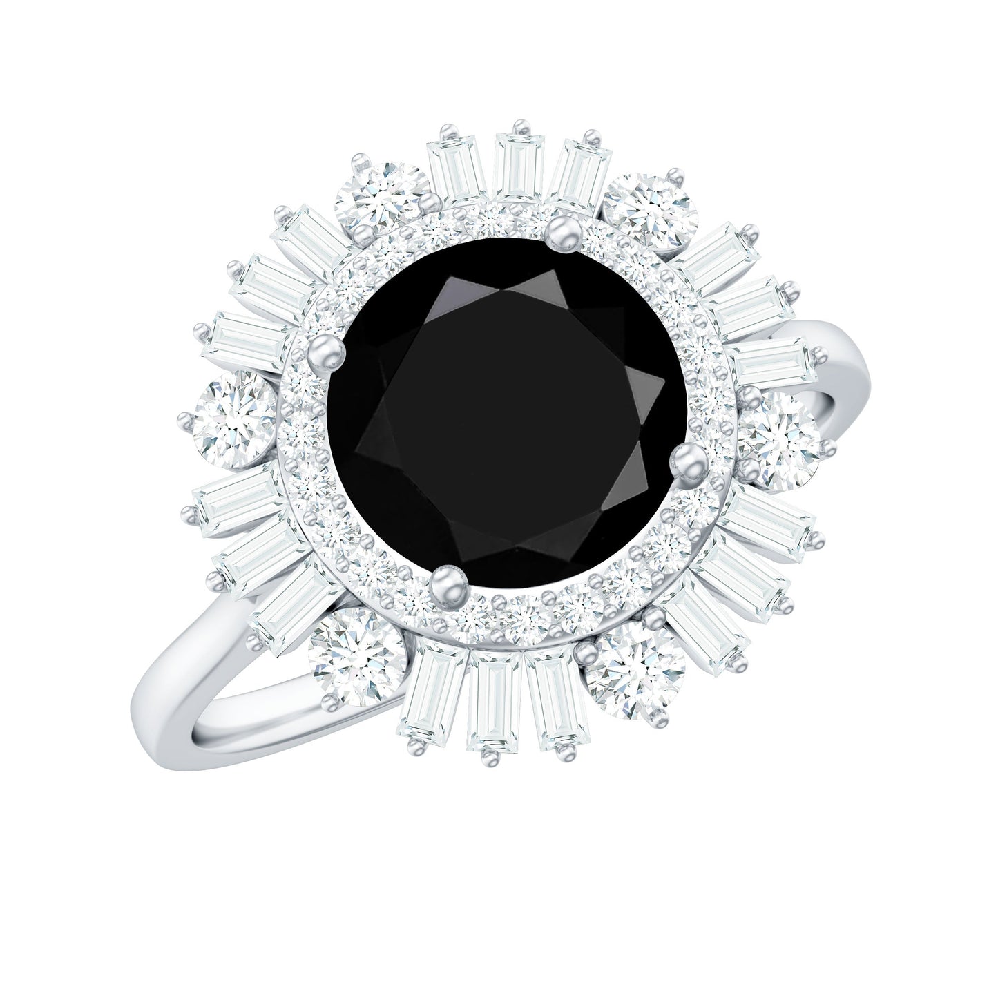 1.2 Carat Round Black Onyx Double Halo Cocktail Ring with Moissanite
