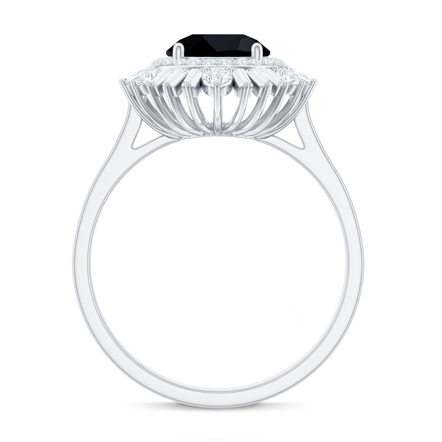 1.2 Carat Round Black Onyx Double Halo Cocktail Ring with Moissanite