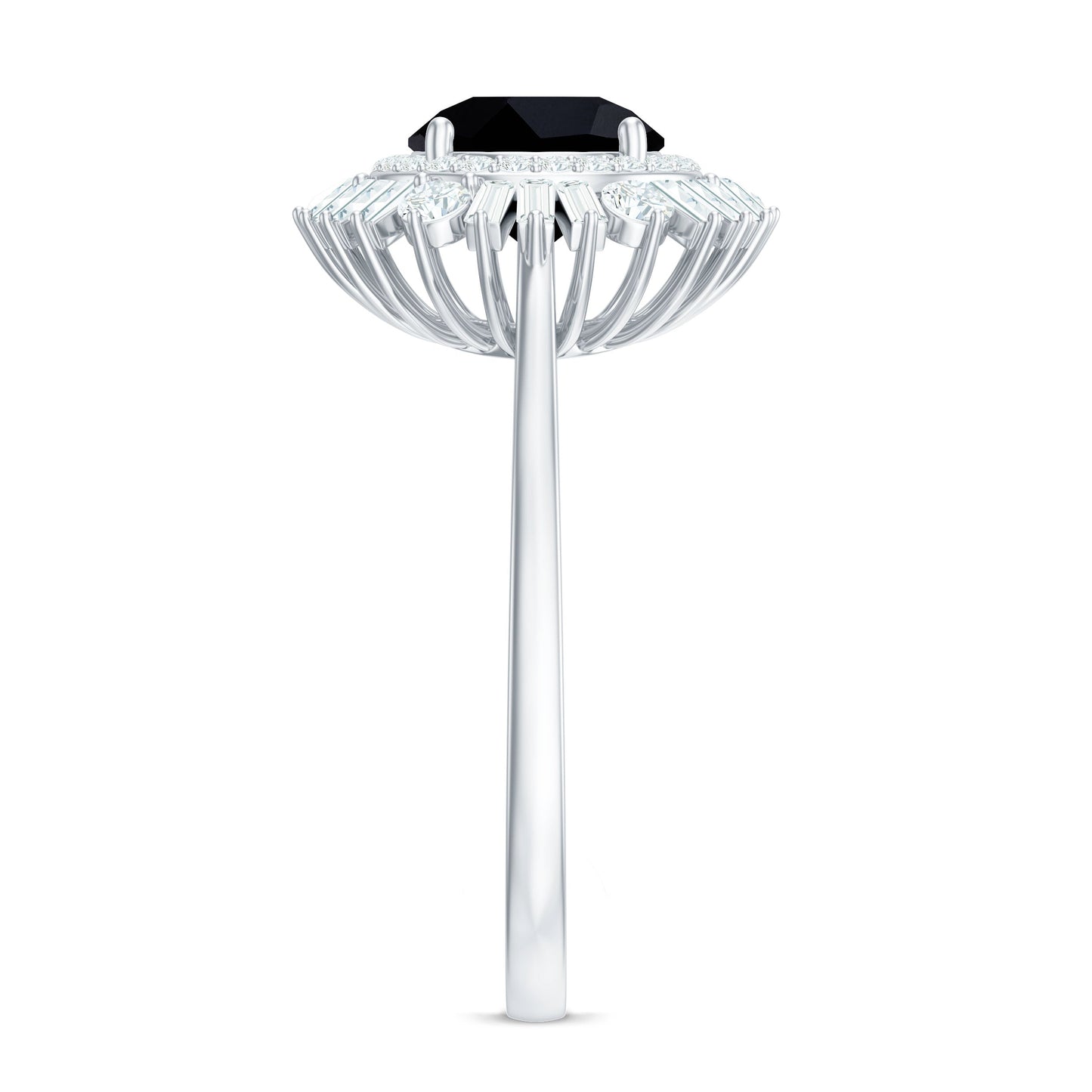 1.2 Carat Round Black Onyx Double Halo Cocktail Ring with Moissanite
