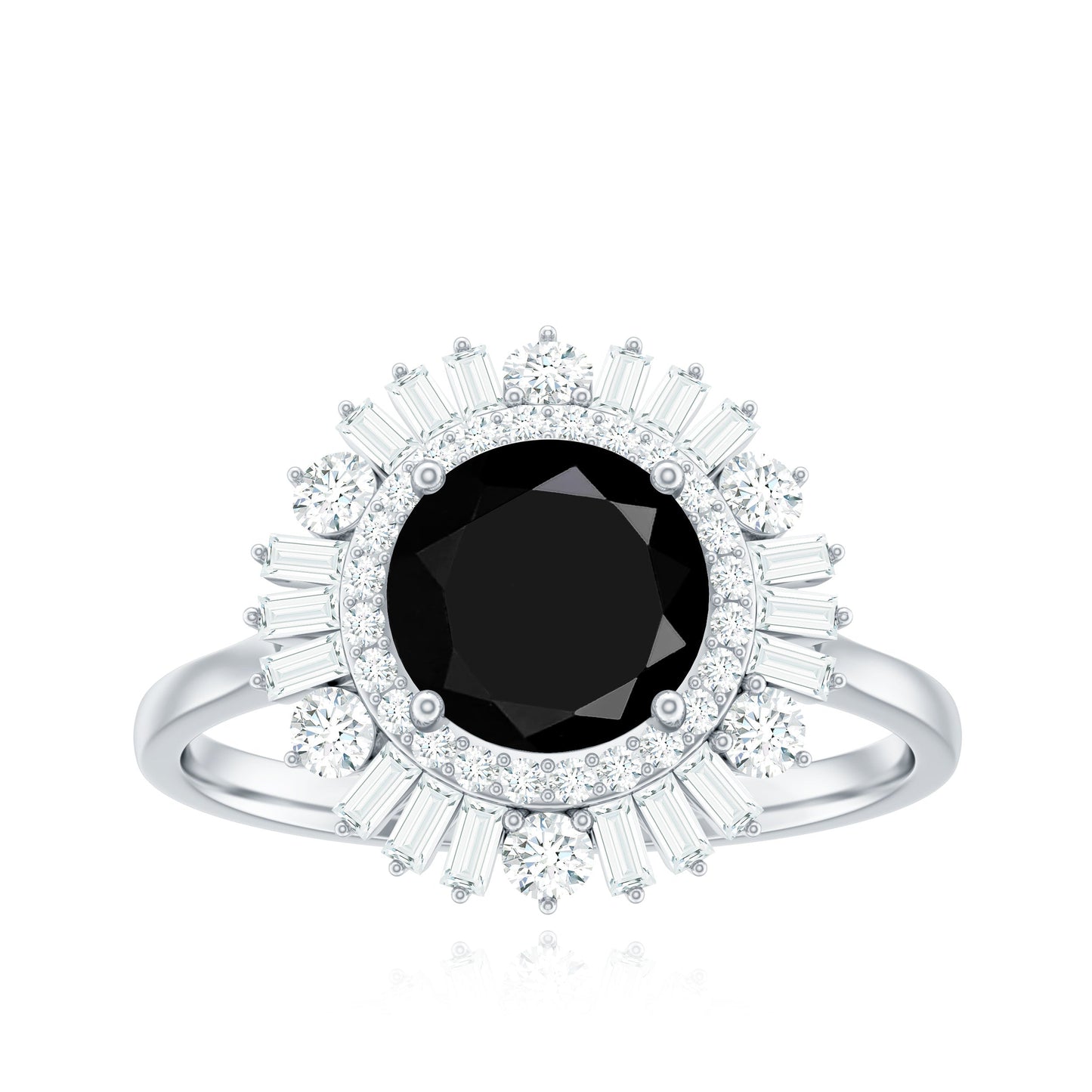 Natural 1.5 Carat Black Spinel Engagement Ring with Double Moissanite Halo