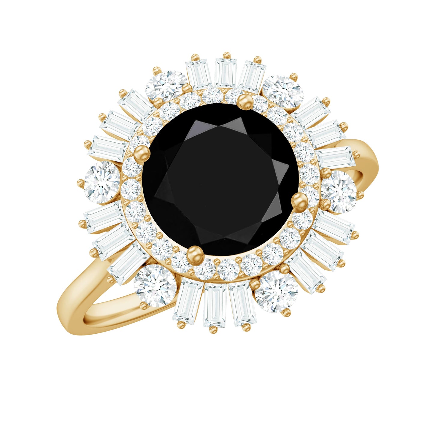 Natural 1.5 Carat Black Spinel Engagement Ring with Double Moissanite Halo
