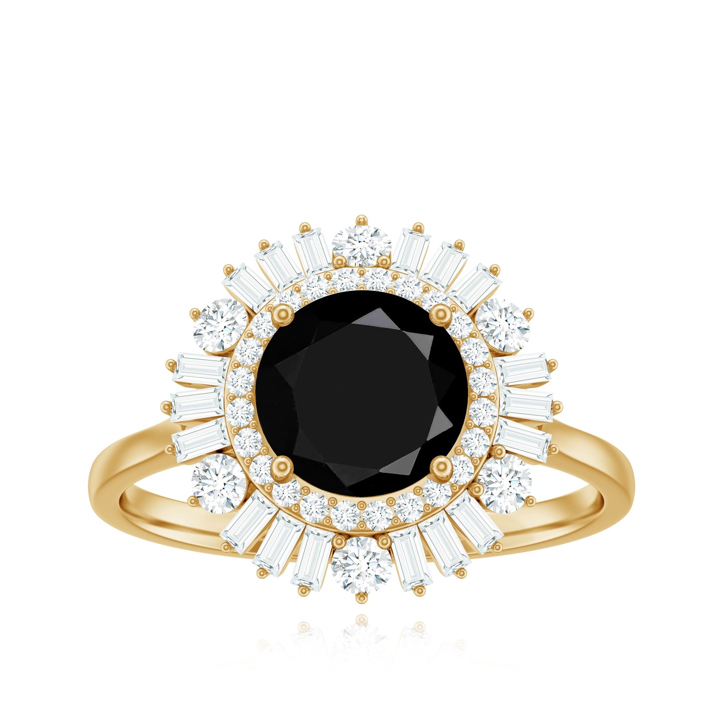 Natural 1.5 Carat Black Spinel Engagement Ring with Double Moissanite Halo