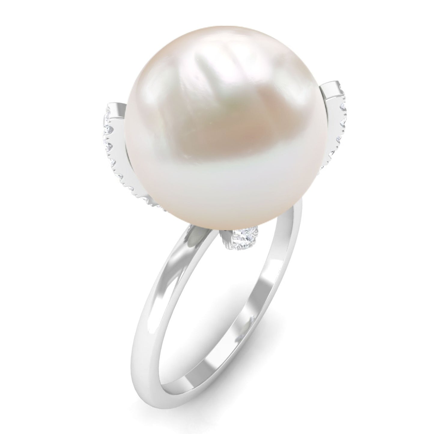 Real 11 Carat Freshwater Pearl Solitaire Engagement Ring with Diamond