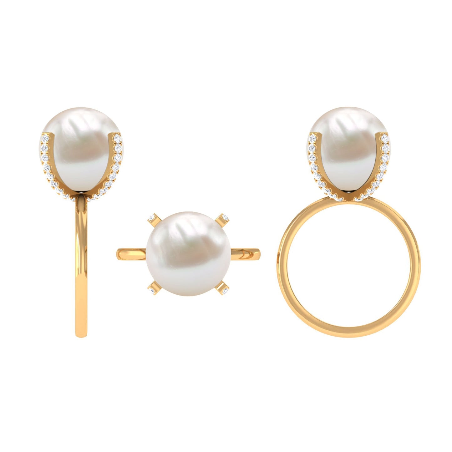 Real 11 Carat Freshwater Pearl Solitaire Engagement Ring with Diamond