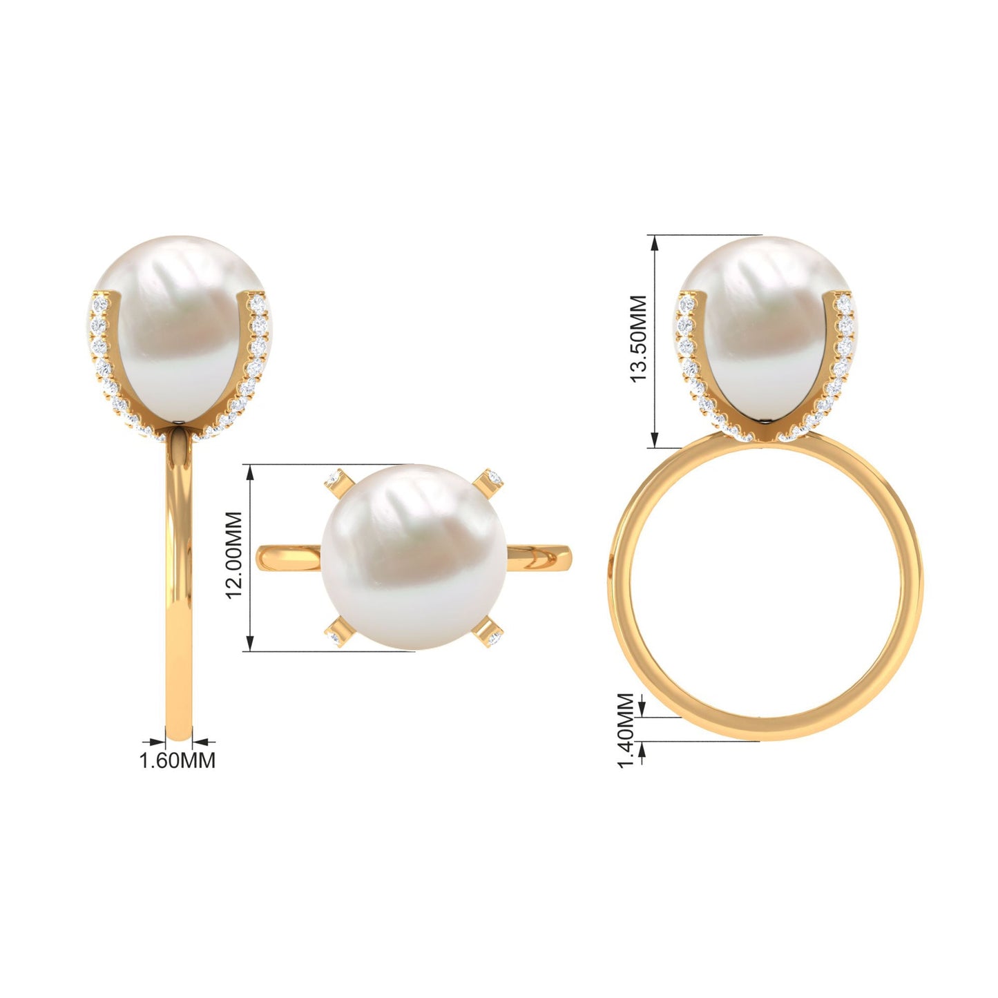 Real 11 Carat Freshwater Pearl Solitaire Engagement Ring with Diamond