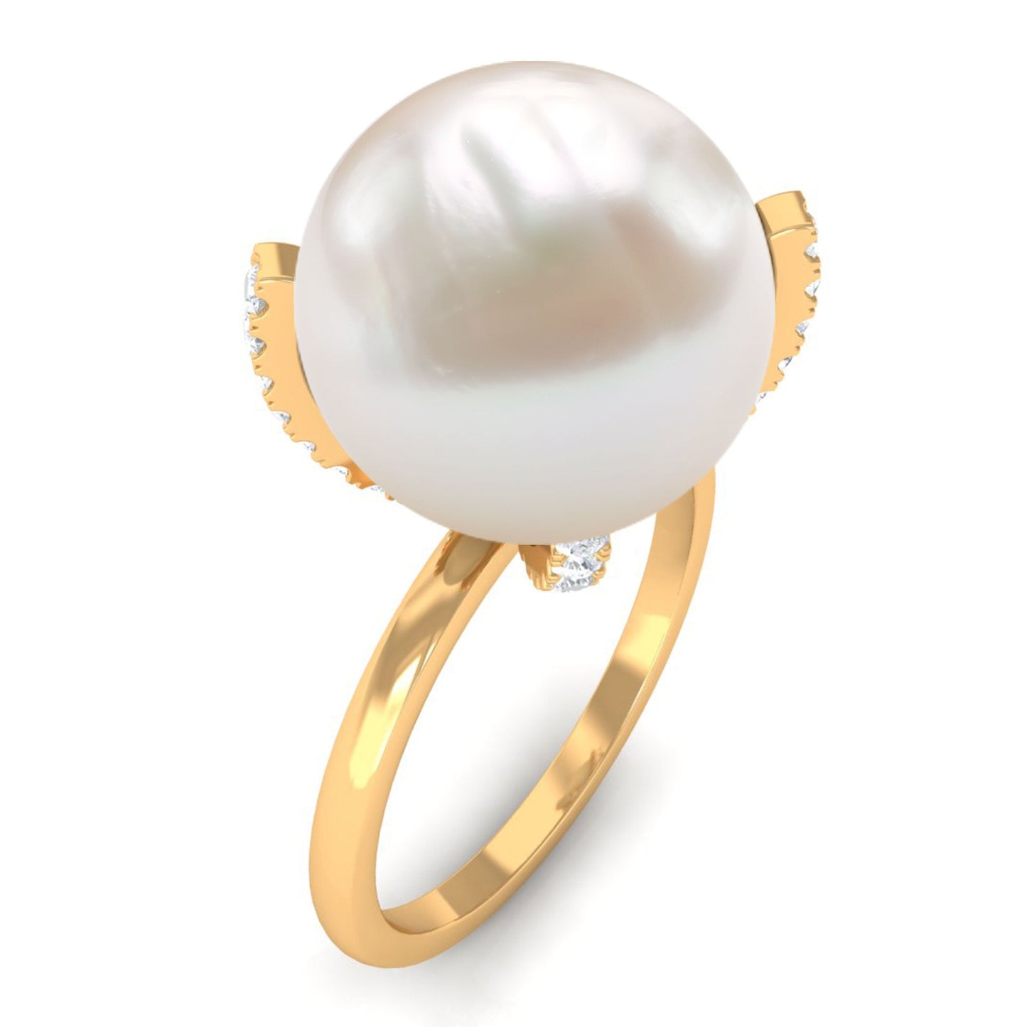 Real 11 Carat Freshwater Pearl Solitaire Engagement Ring with Diamond