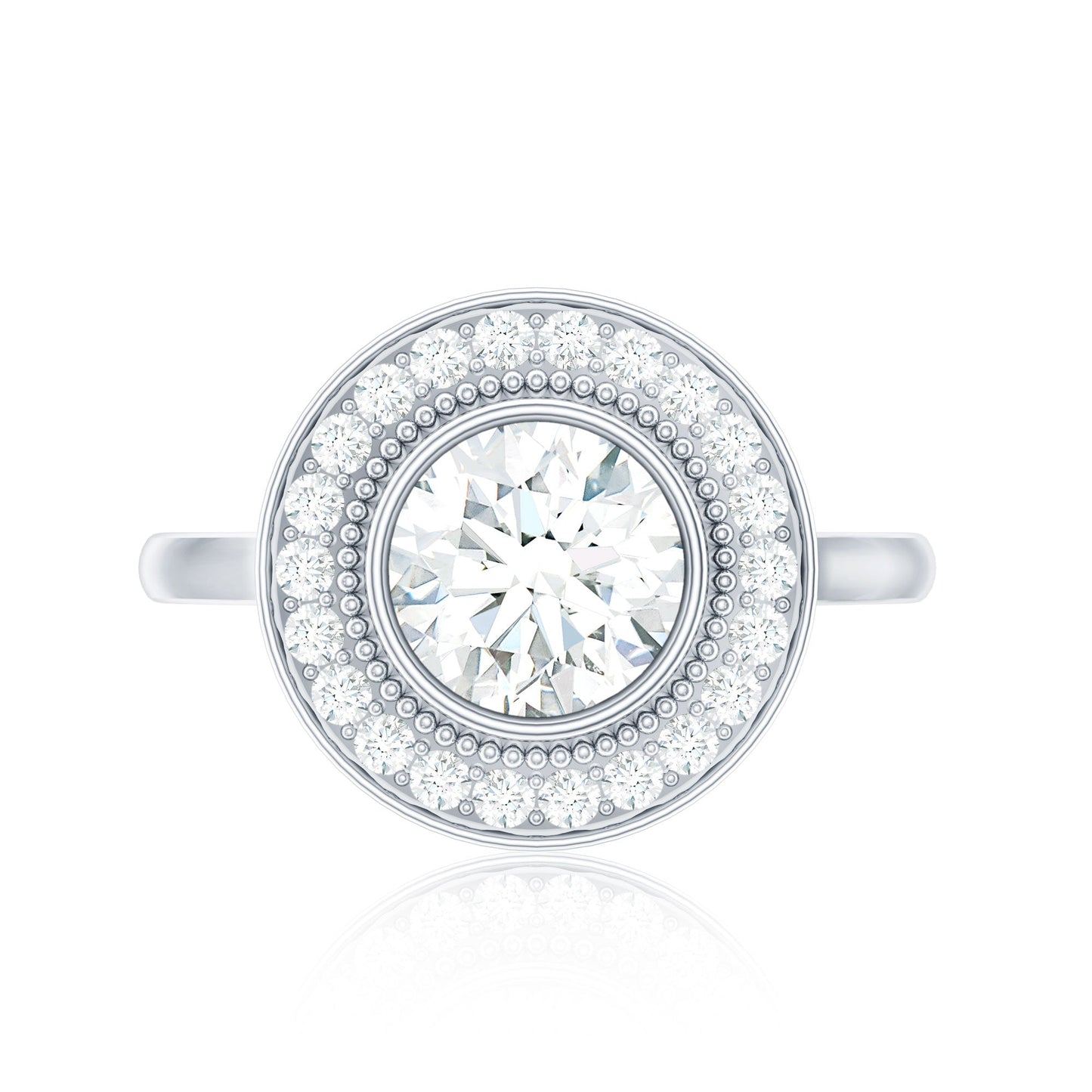 Vintage Inspired Round Moissanite Halo Engagement Ring with Certificate