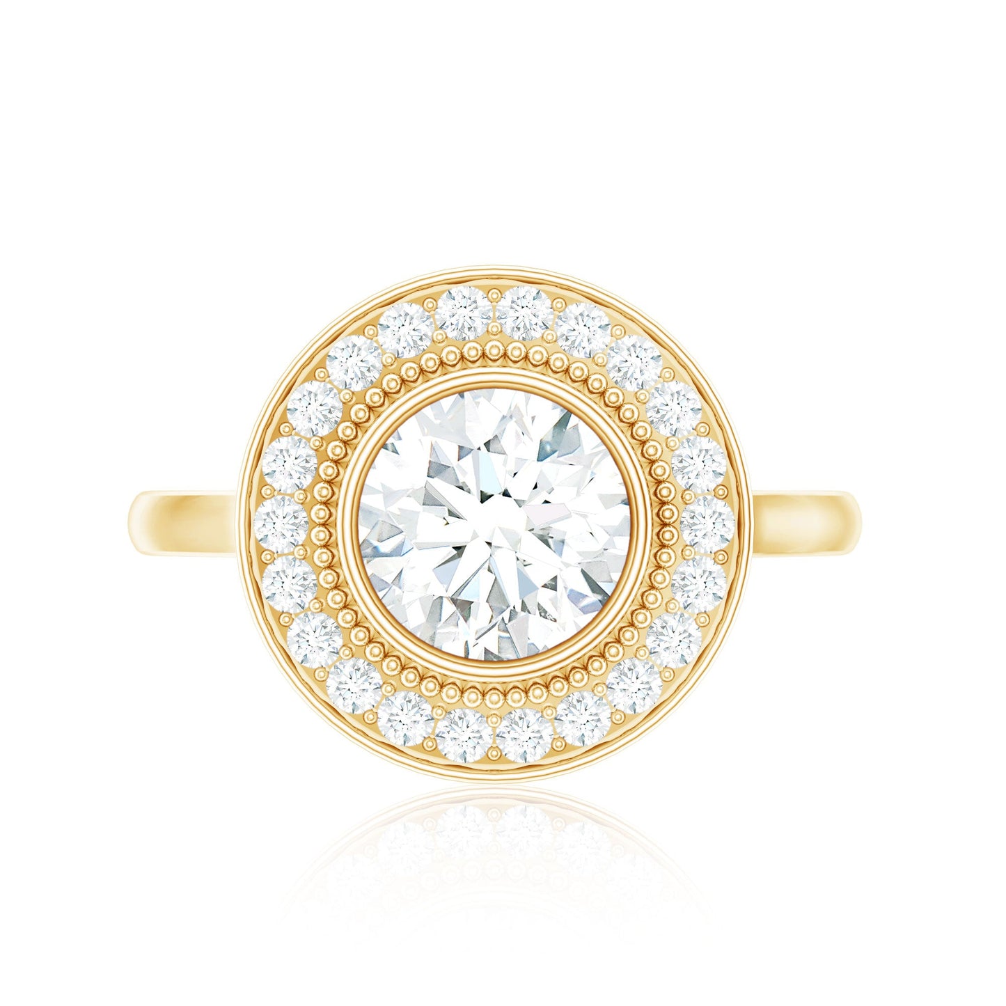 Vintage Inspired Round Moissanite Halo Engagement Ring with Certificate
