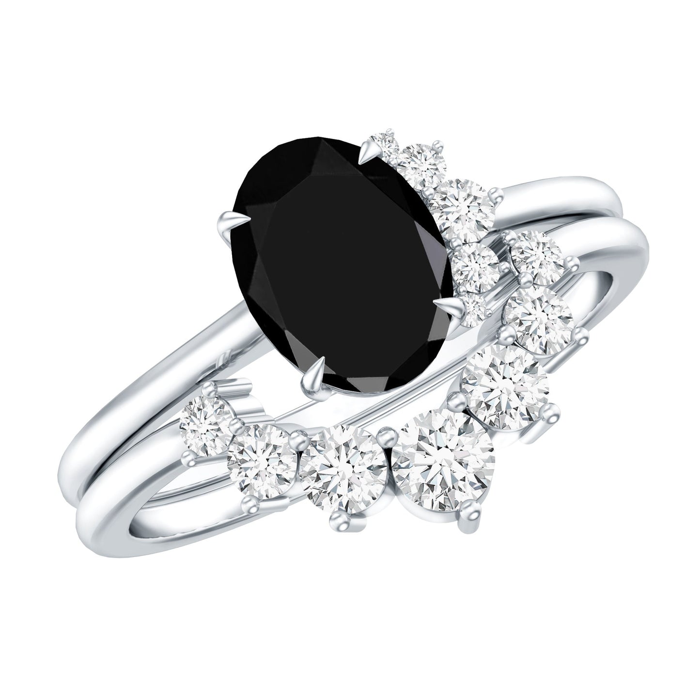 Created Black Diamond Oval Engagement Ring Set with Diamond