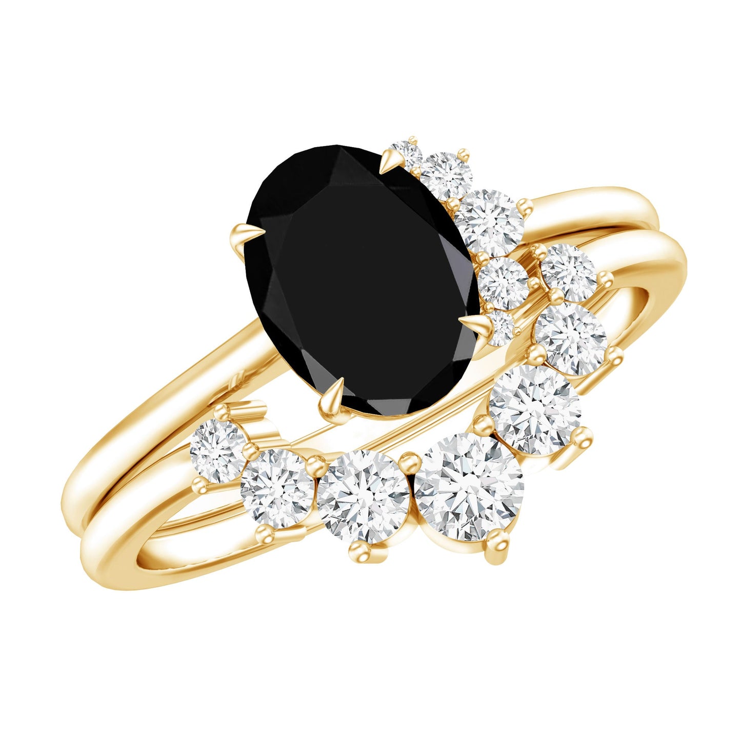 Created Black Diamond Oval Engagement Ring Set with Diamond