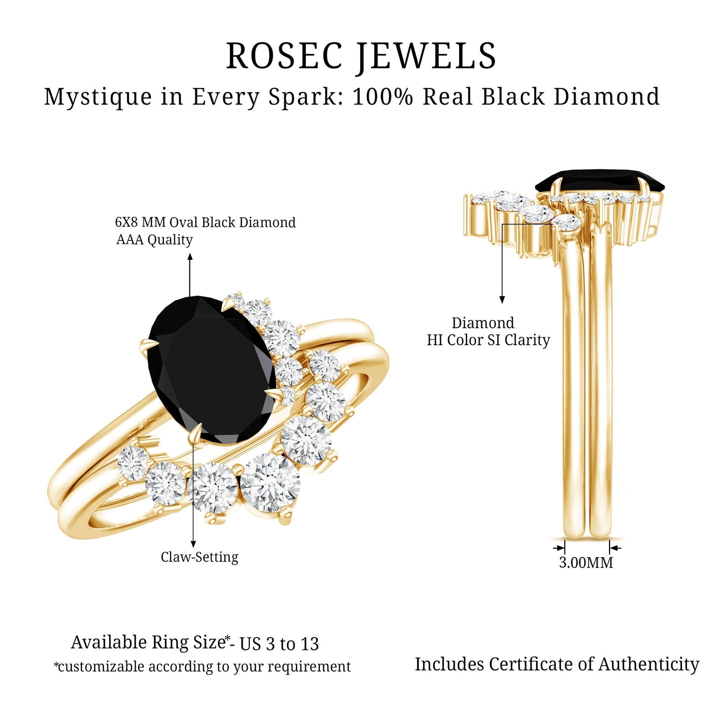 Created Black Diamond Oval Engagement Ring Set with Diamond
