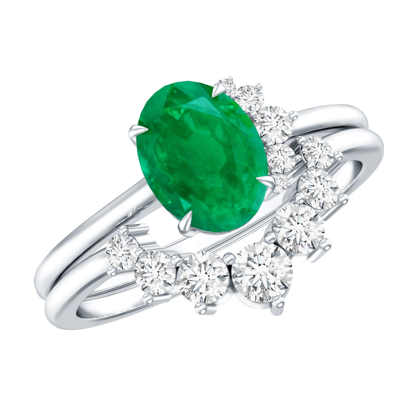 Natural Emerald Wedding Engagement Ring Set with Diamond