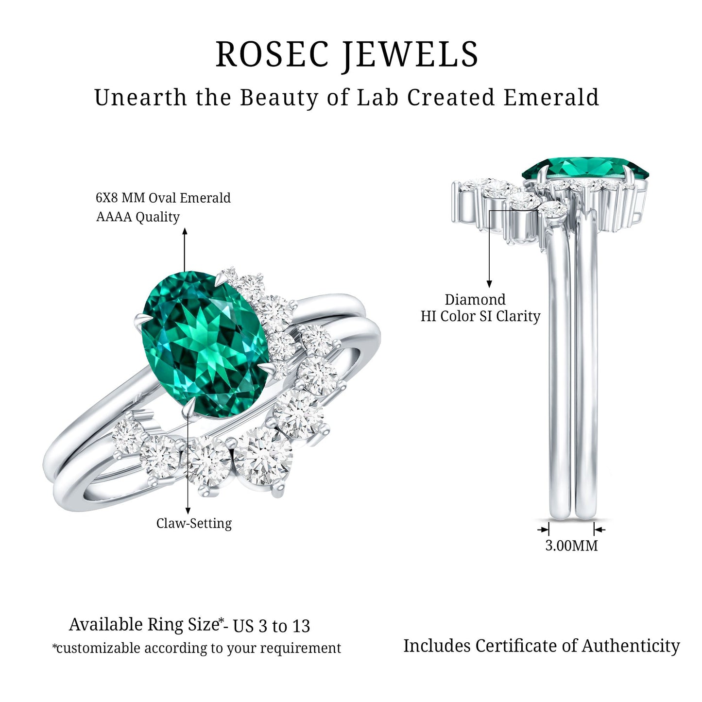Designer Lab Grown Emerald Oval Engagement Ring with Diamond Enhancer