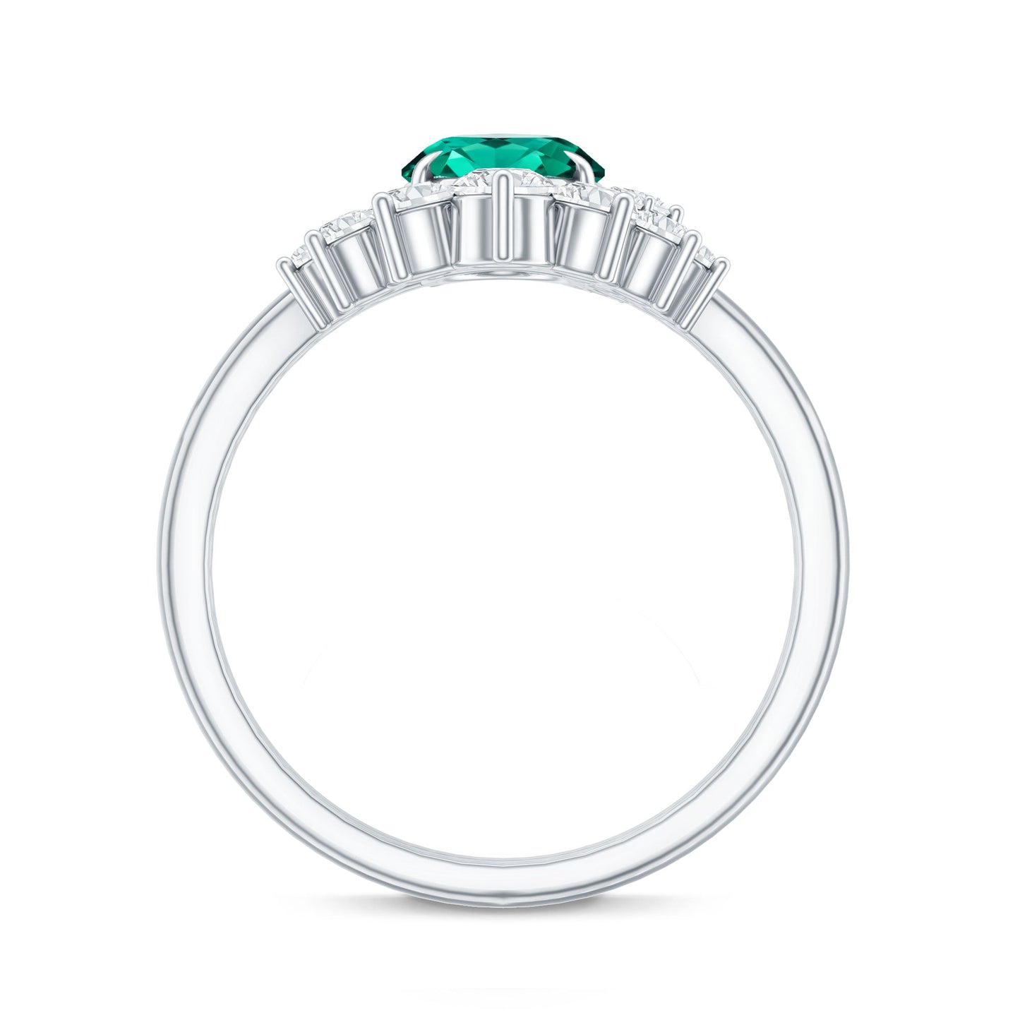 Designer Lab Grown Emerald Oval Engagement Ring with Diamond Enhancer
