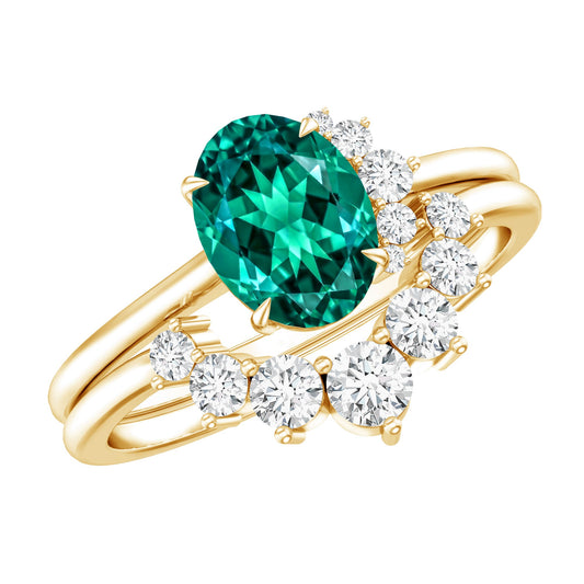 Designer Lab Grown Emerald Oval Engagement Ring with Diamond Enhancer