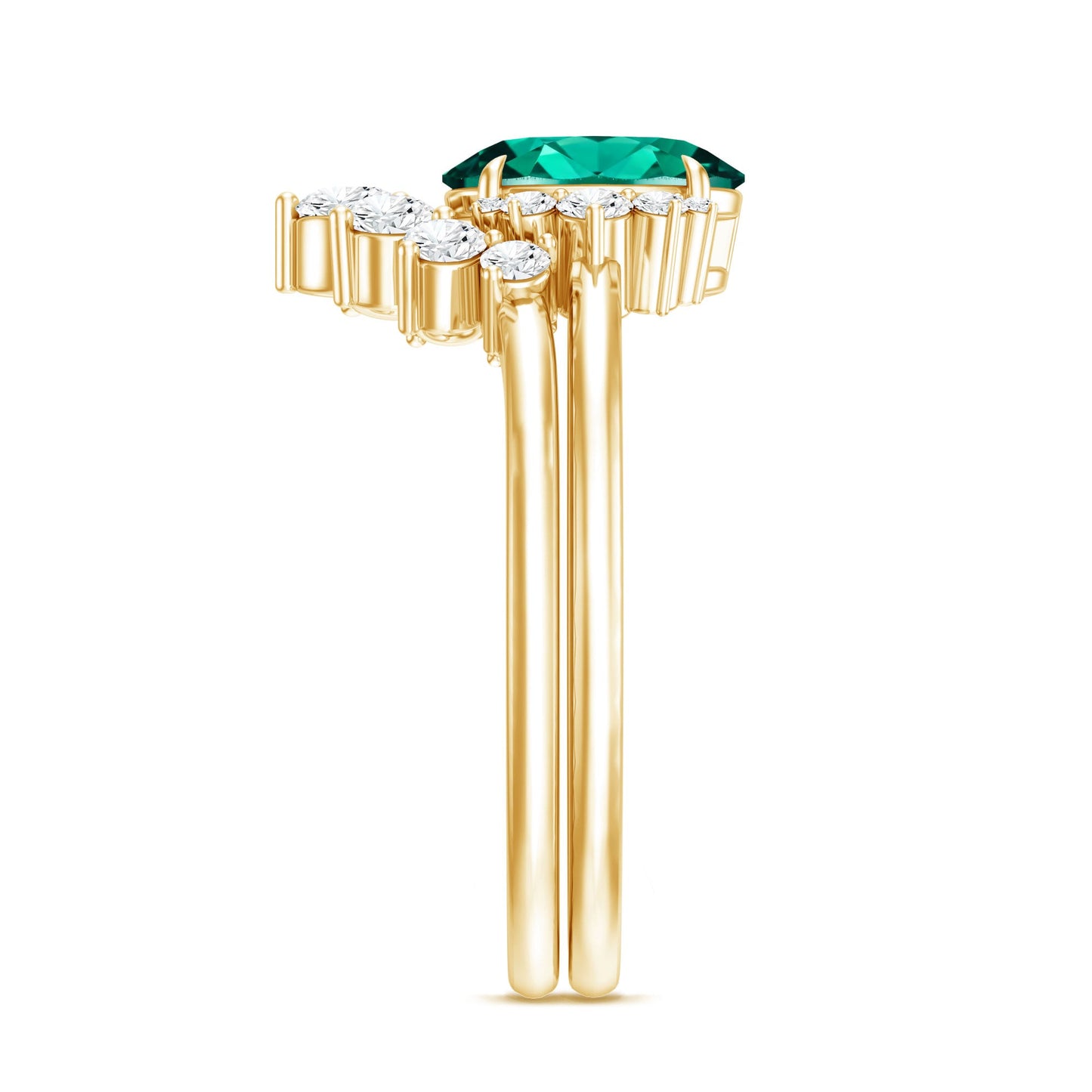 Designer Lab Grown Emerald Oval Engagement Ring with Diamond Enhancer