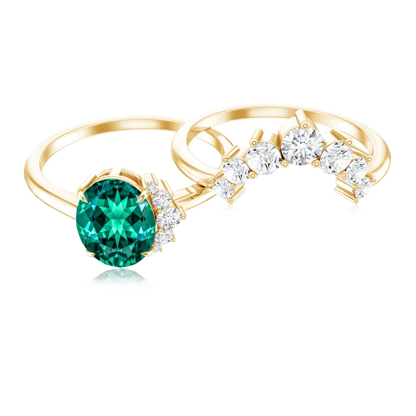 Designer Lab Grown Emerald Oval Engagement Ring with Diamond Enhancer