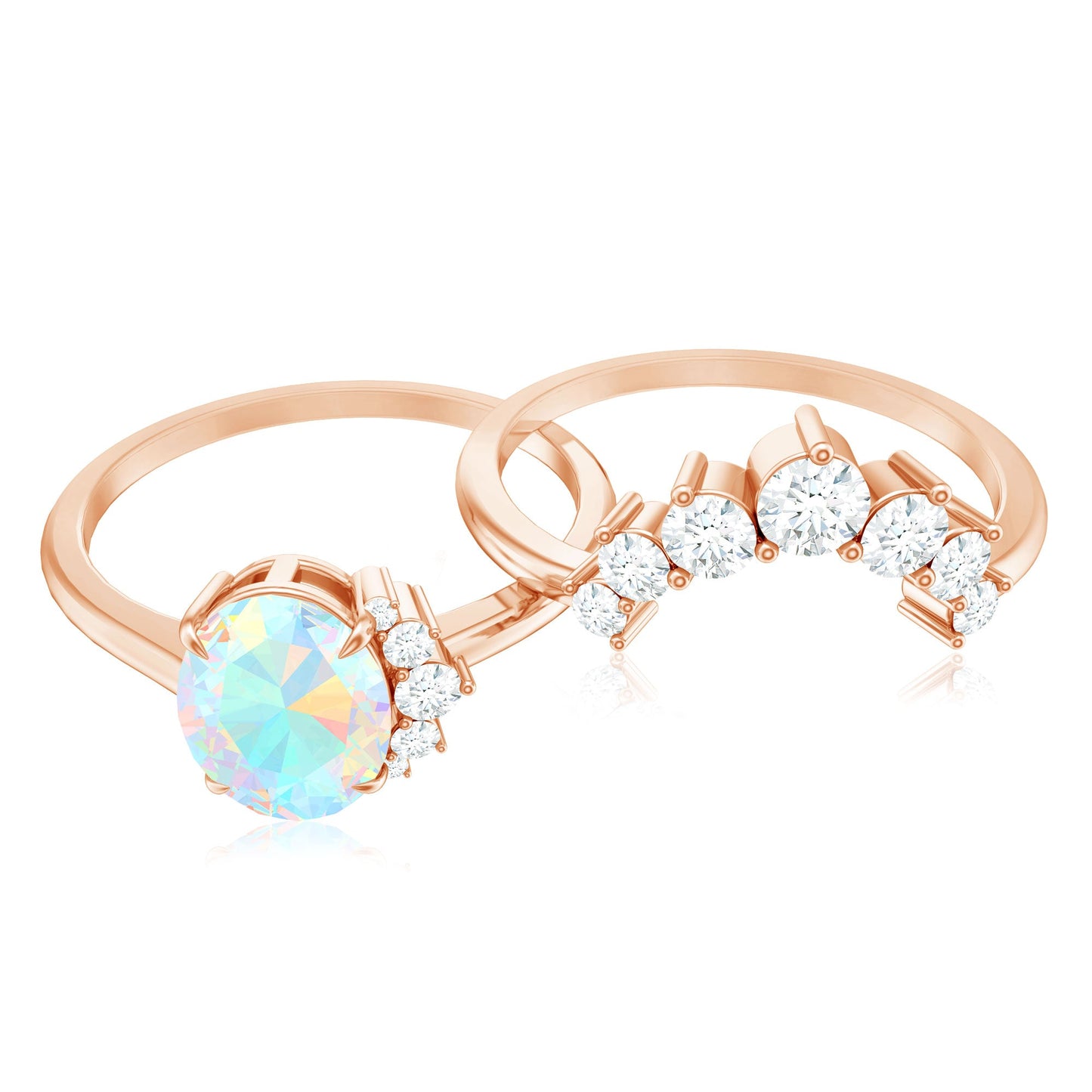 Real Ethiopian Opal Diamond Oval Engagement Ring and Wedding Band Set