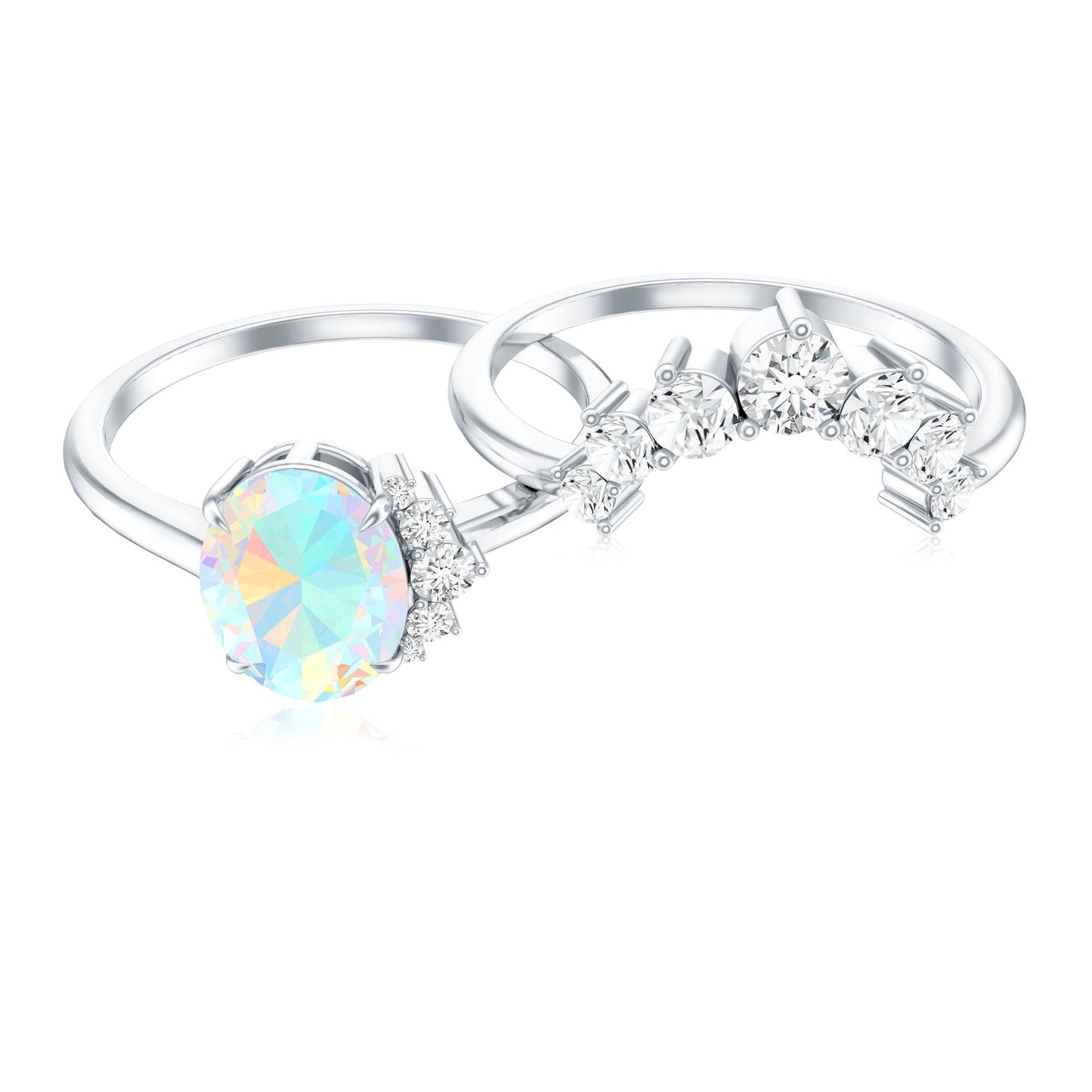 Real Ethiopian Opal Diamond Oval Engagement Ring and Wedding Band Set