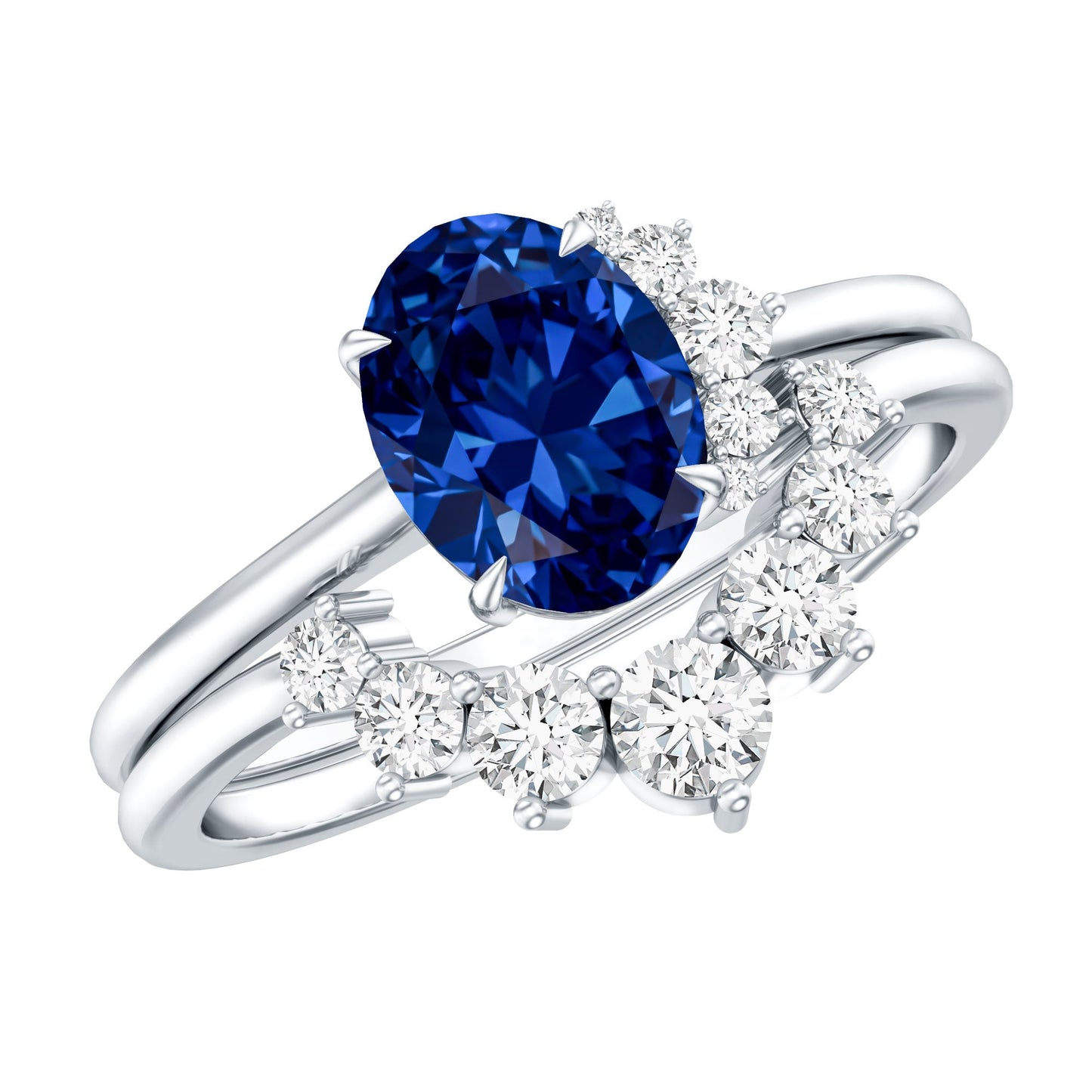 Certified 1.5 Carat Lab Grown Blue Sapphire Diamond Oval Engagement Ring with Enhancer