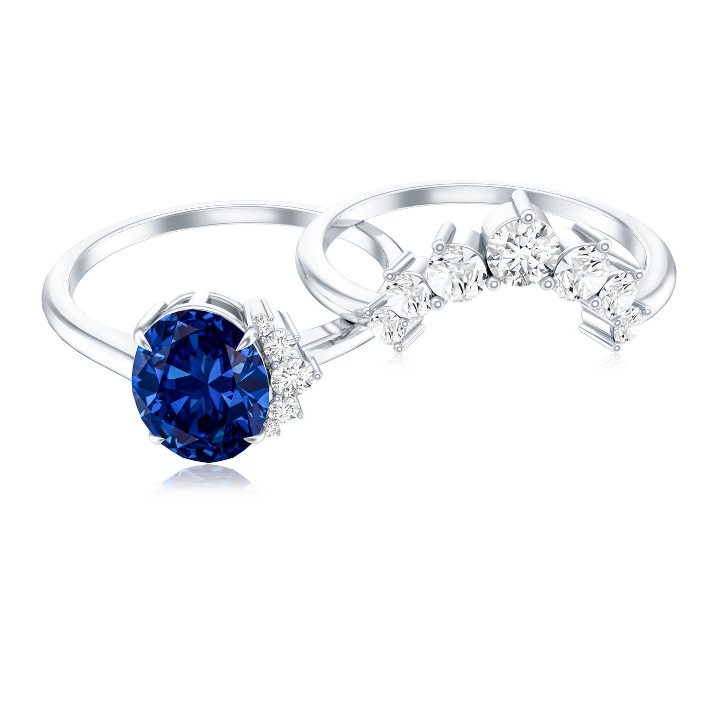 Certified 1.5 Carat Lab Grown Blue Sapphire Diamond Oval Engagement Ring with Enhancer