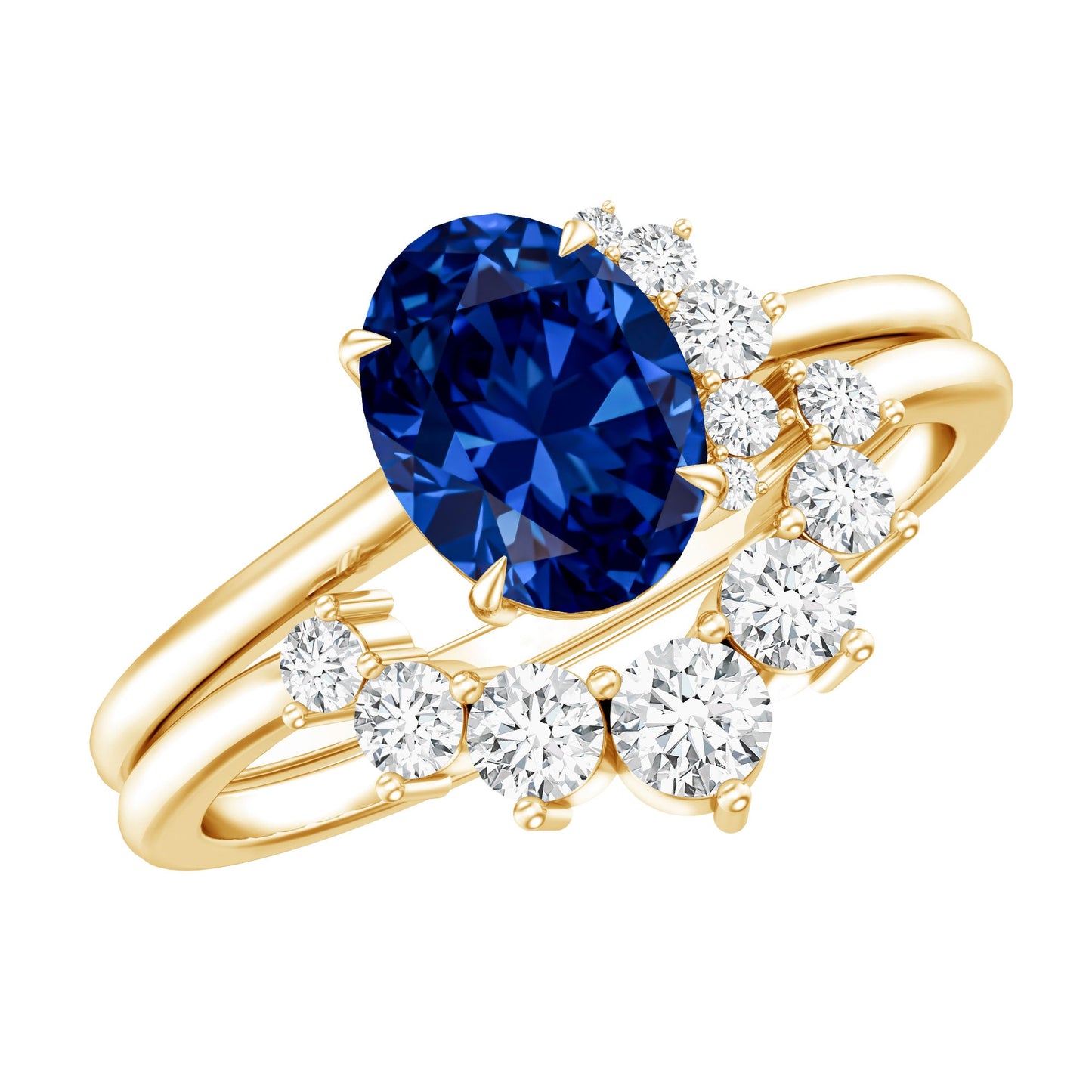 Certified 1.5 Carat Lab Grown Blue Sapphire Diamond Oval Engagement Ring with Enhancer