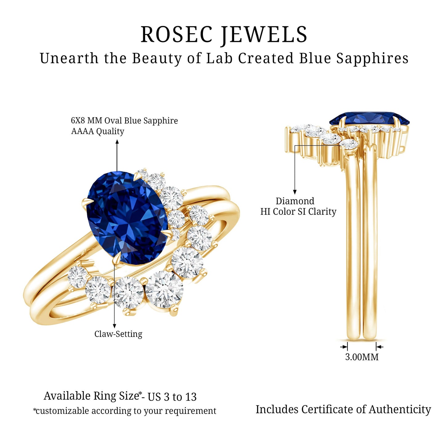 Certified 1.5 Carat Lab Grown Blue Sapphire Diamond Oval Engagement Ring with Enhancer