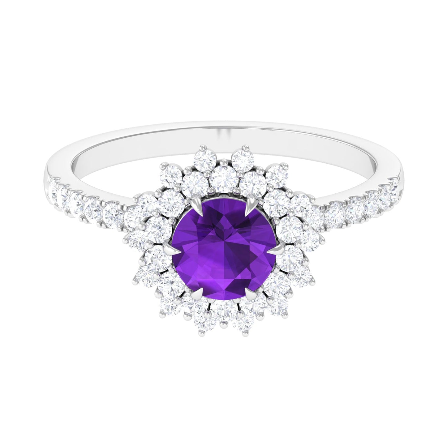 Certified Natural 1.2 Carat Amethyst Engagement Ring with Moissanite Halo