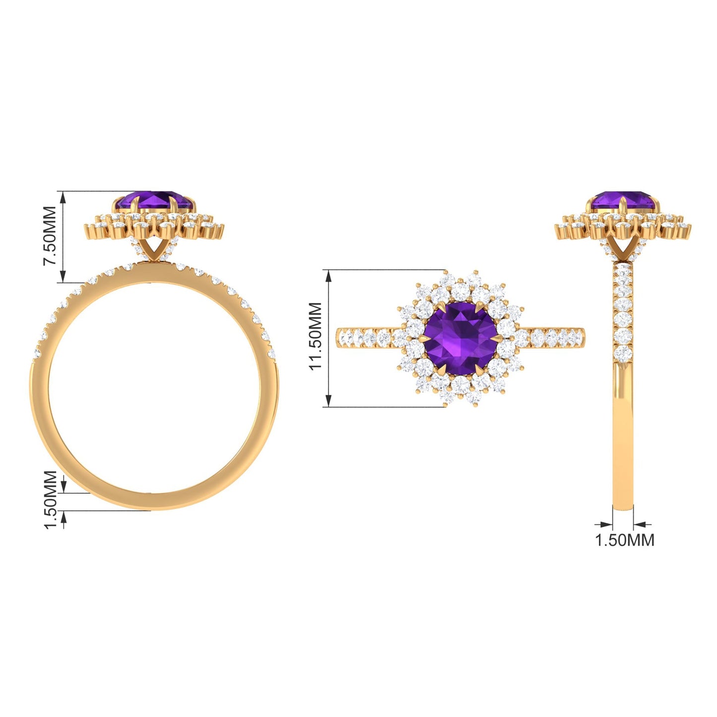 Certified Natural 1.2 Carat Amethyst Engagement Ring with Moissanite Halo