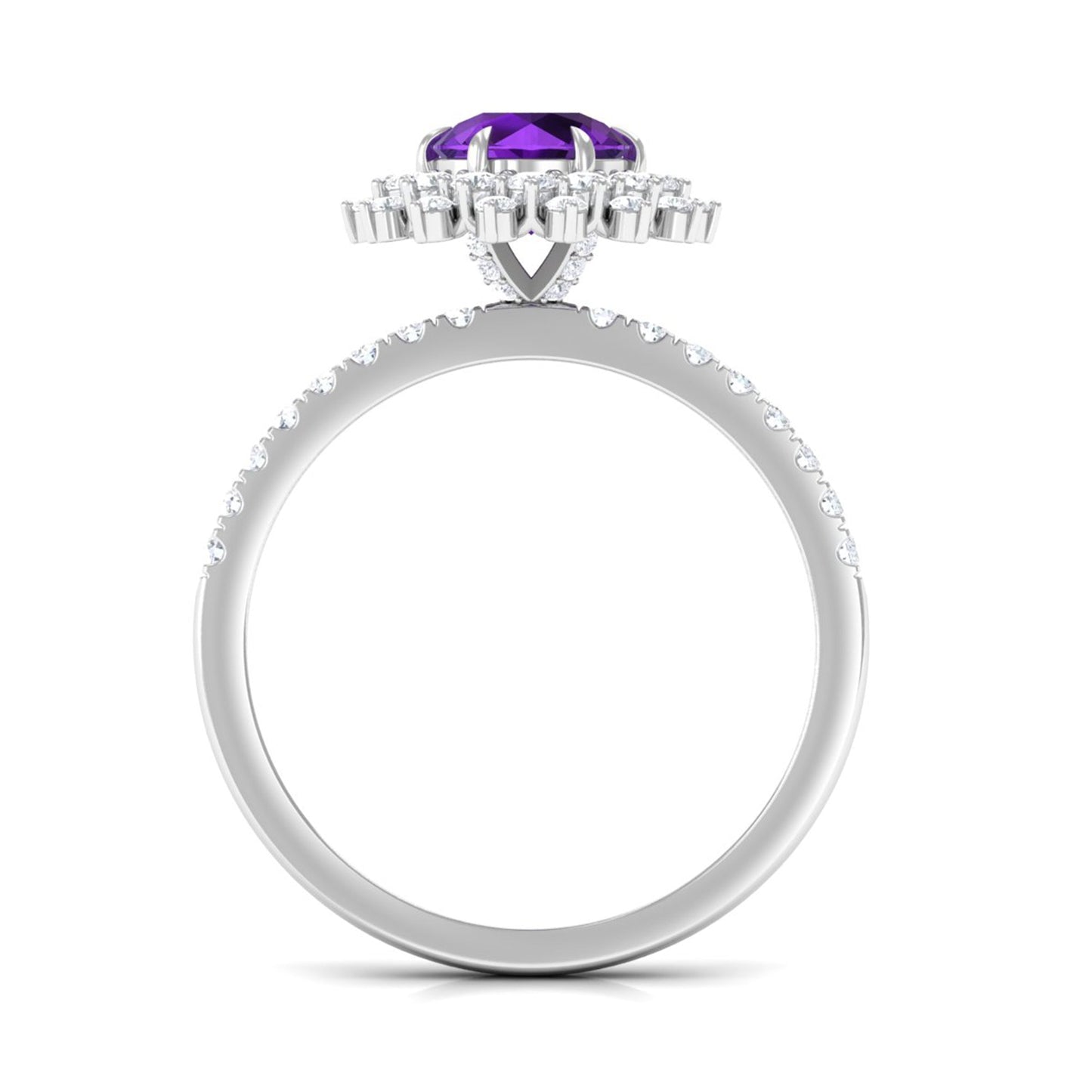 Certified Natural 1.2 Carat Amethyst Engagement Ring with Moissanite Halo