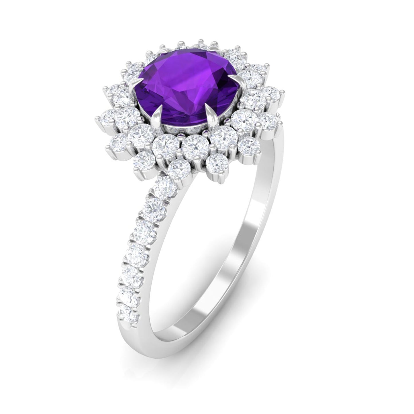 Certified Natural 1.2 Carat Amethyst Engagement Ring with Moissanite Halo