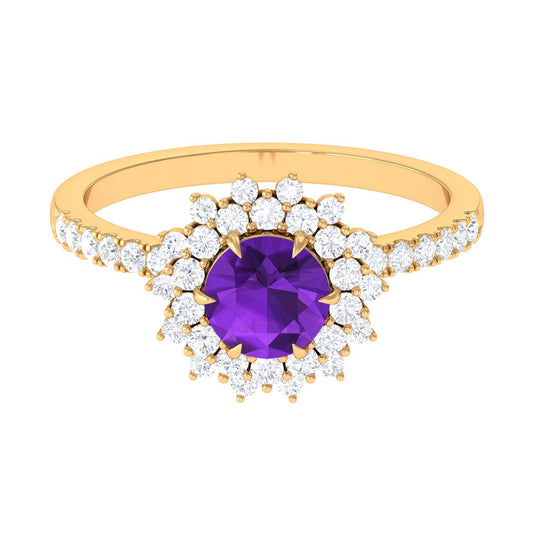 Certified Natural 1.2 Carat Amethyst Engagement Ring with Moissanite Halo