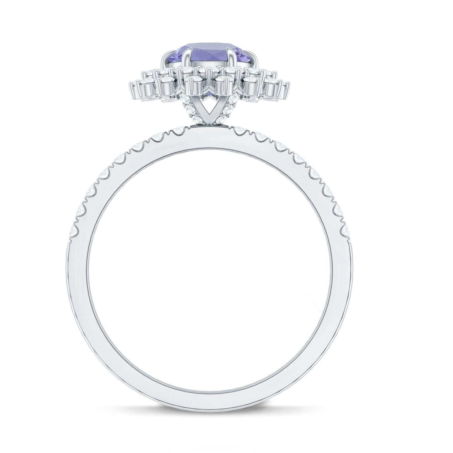Natural Tanzanite Diamond Engagement Ring with Double Halo