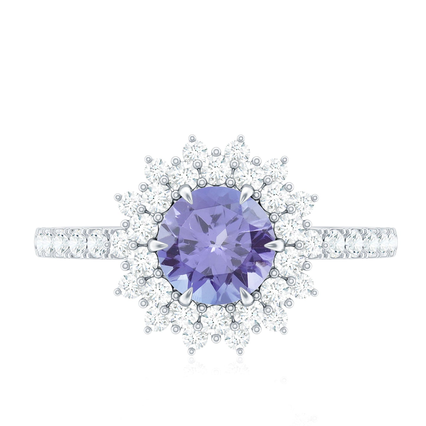 Natural Tanzanite Diamond Engagement Ring with Double Halo