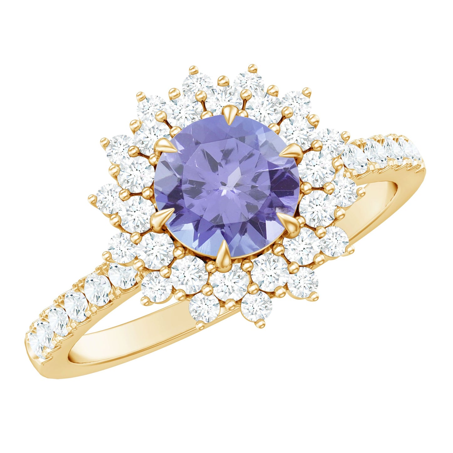 Natural Tanzanite Diamond Engagement Ring with Double Halo