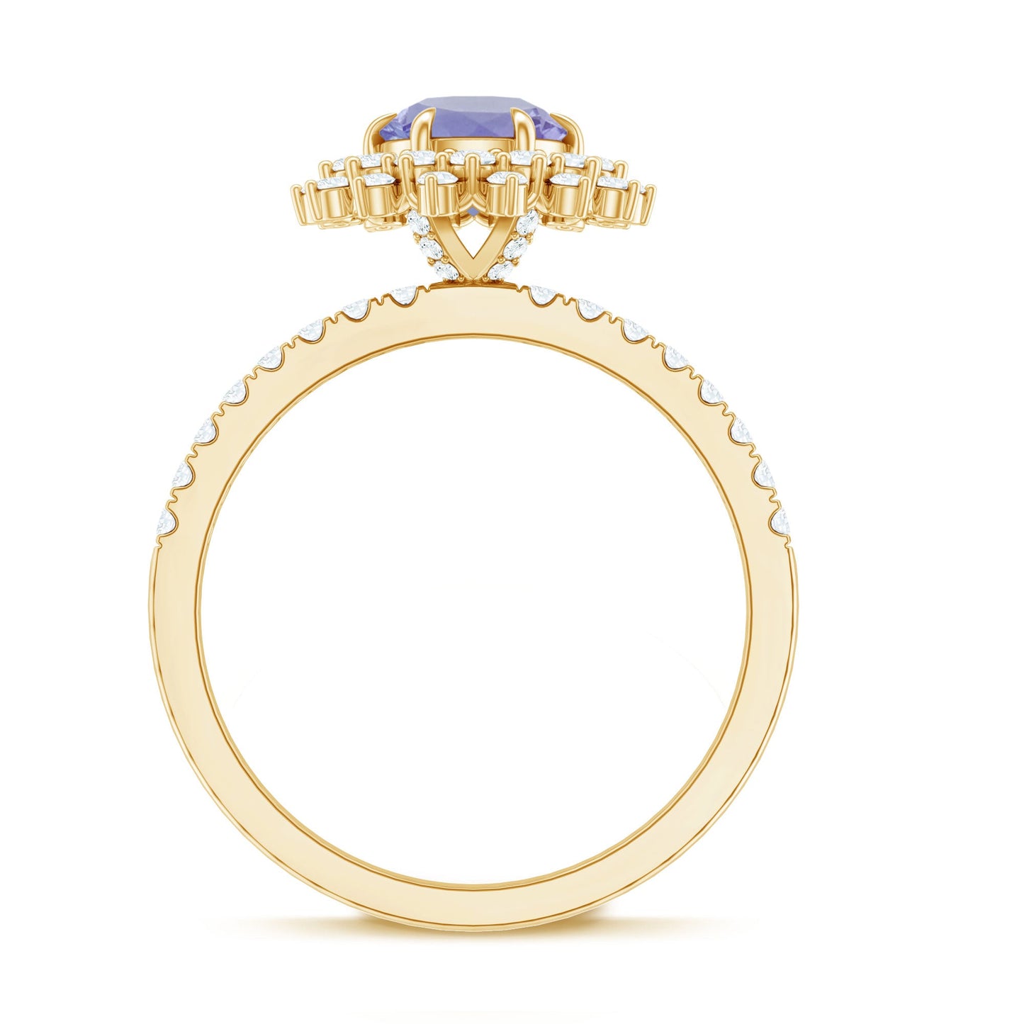 Natural Tanzanite Diamond Engagement Ring with Double Halo