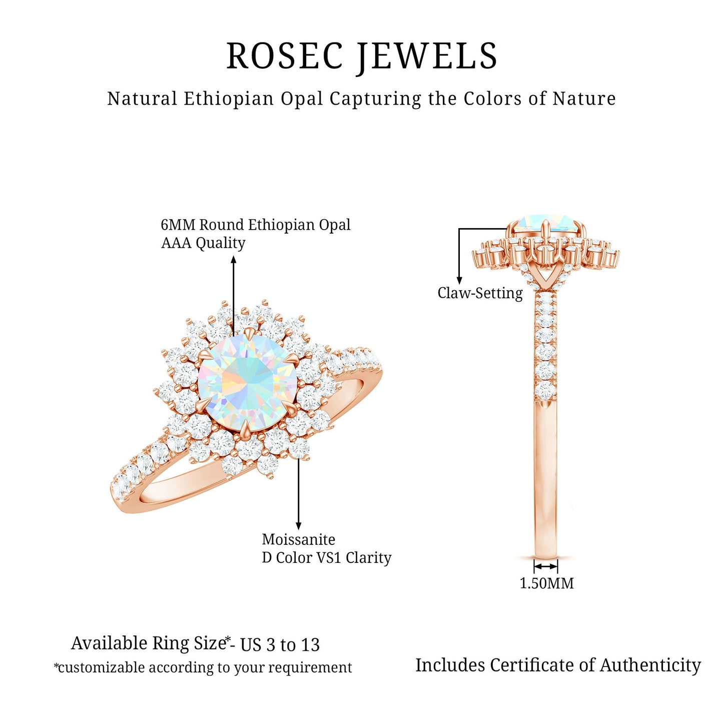 Natural Opalescent Circle Engagement Ring with Double Halo