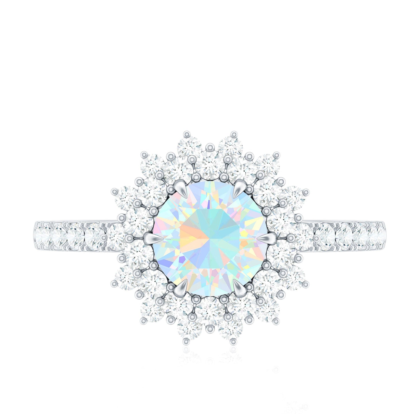 Natural Opalescent Circle Engagement Ring with Double Halo