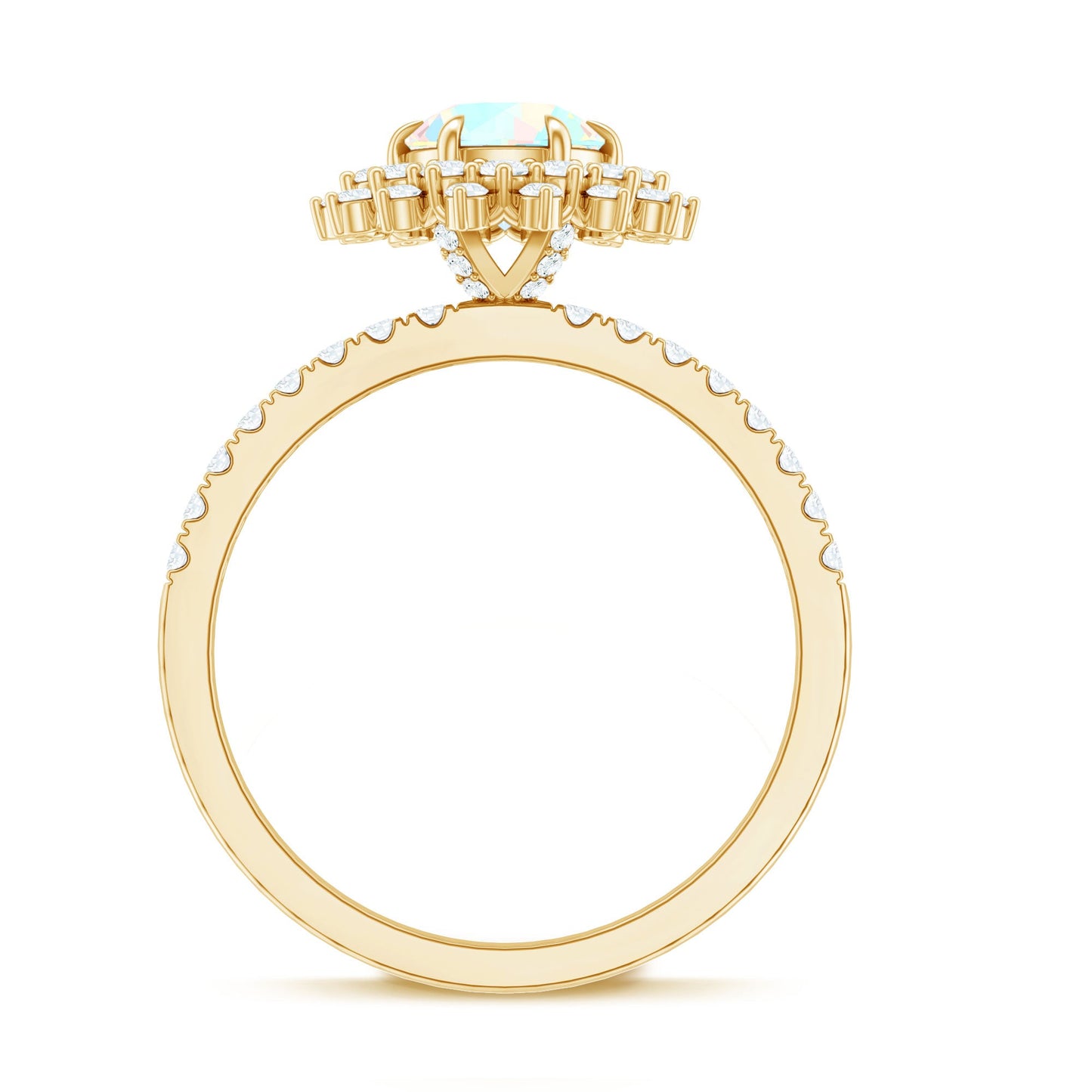 Natural Opalescent Circle Engagement Ring with Double Halo