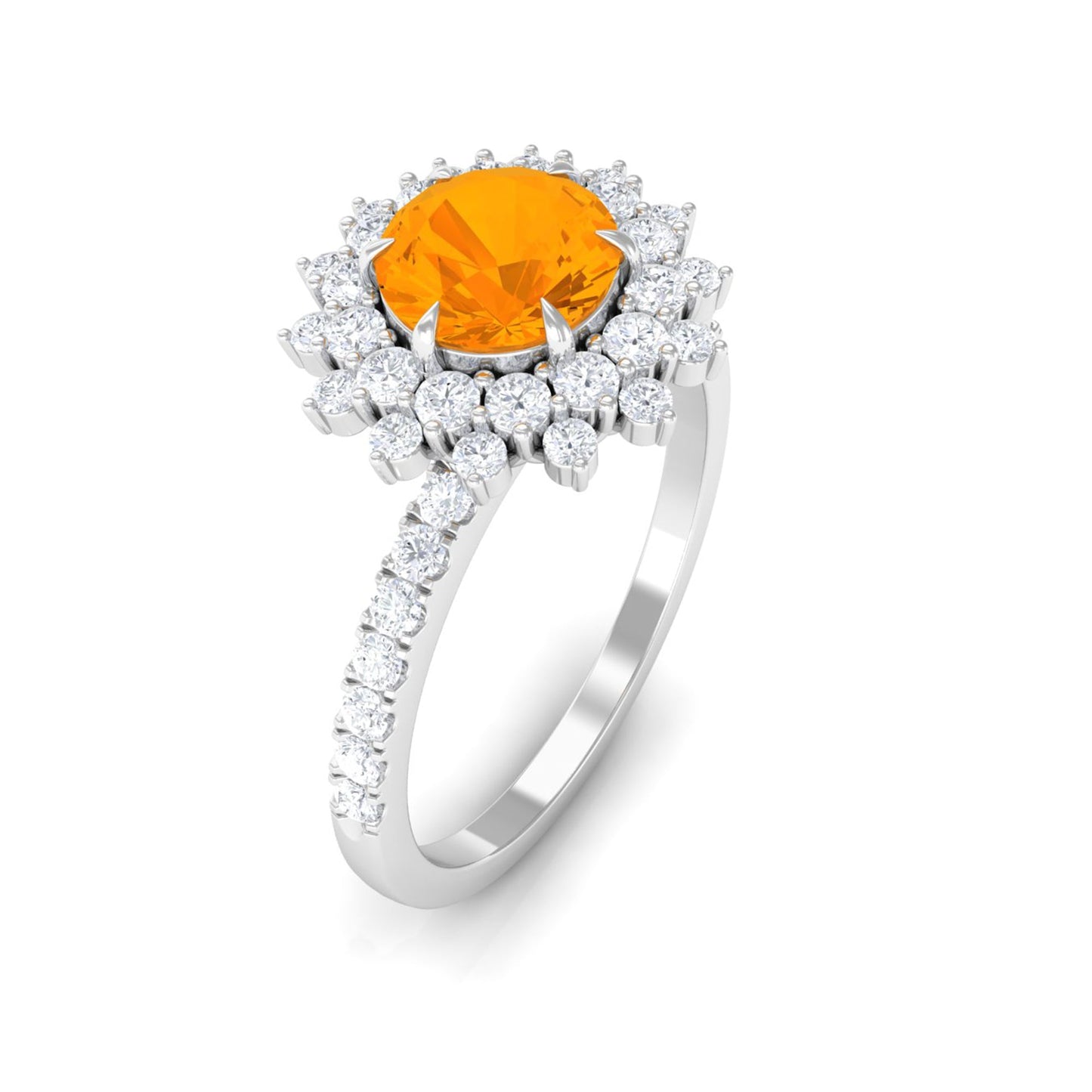 Round Fire Opal Statement Engagement Ring with Moissanite