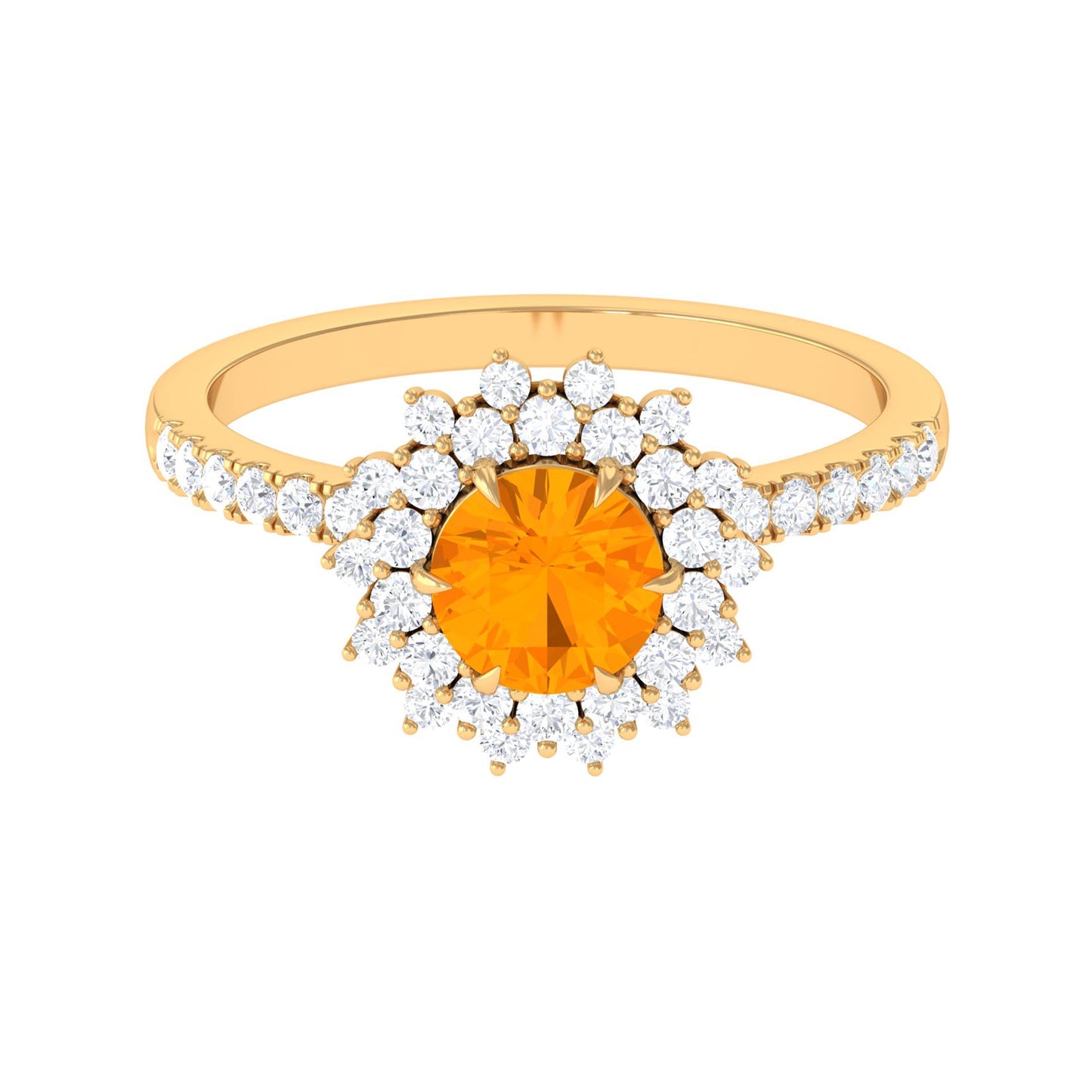 Round Fire Opal Statement Engagement Ring with Moissanite