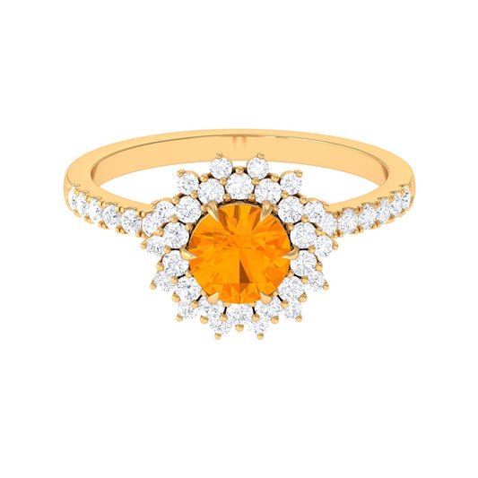 Round Fire Opal Statement Engagement Ring with Moissanite