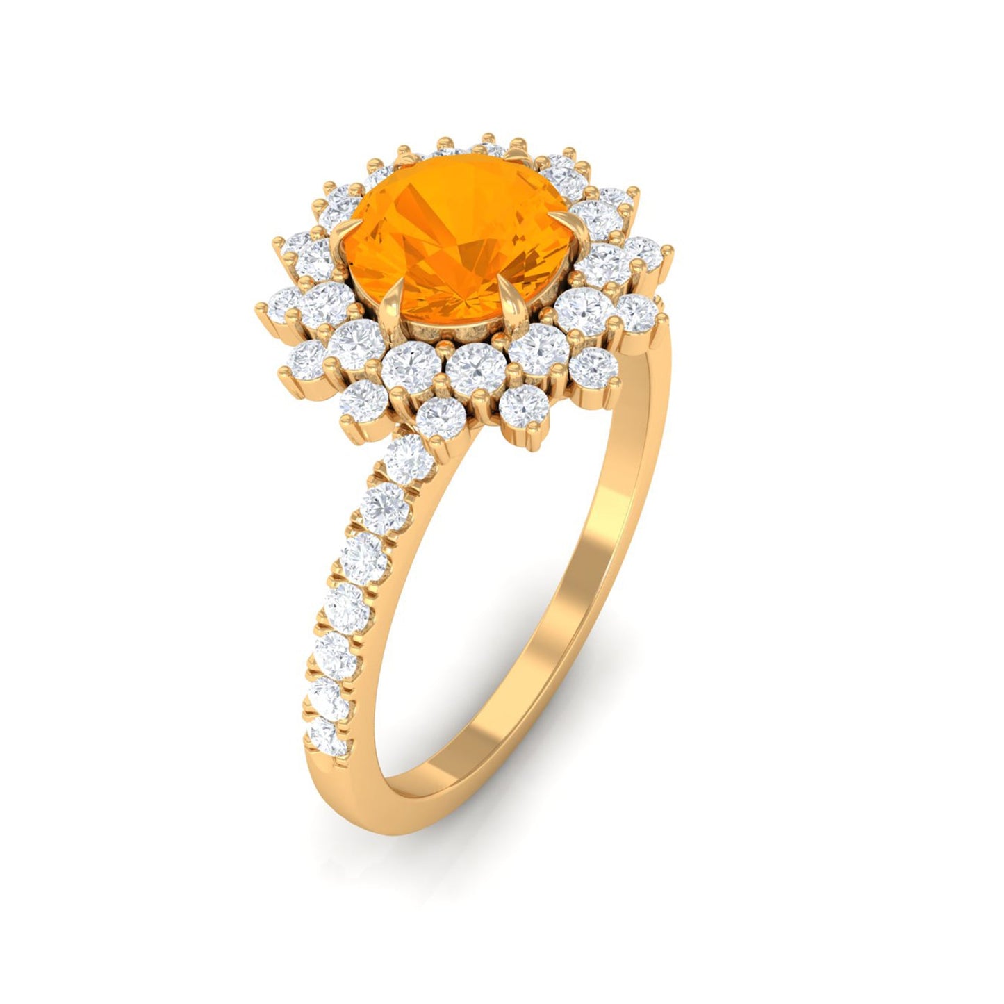 Round Fire Opal Statement Engagement Ring with Moissanite
