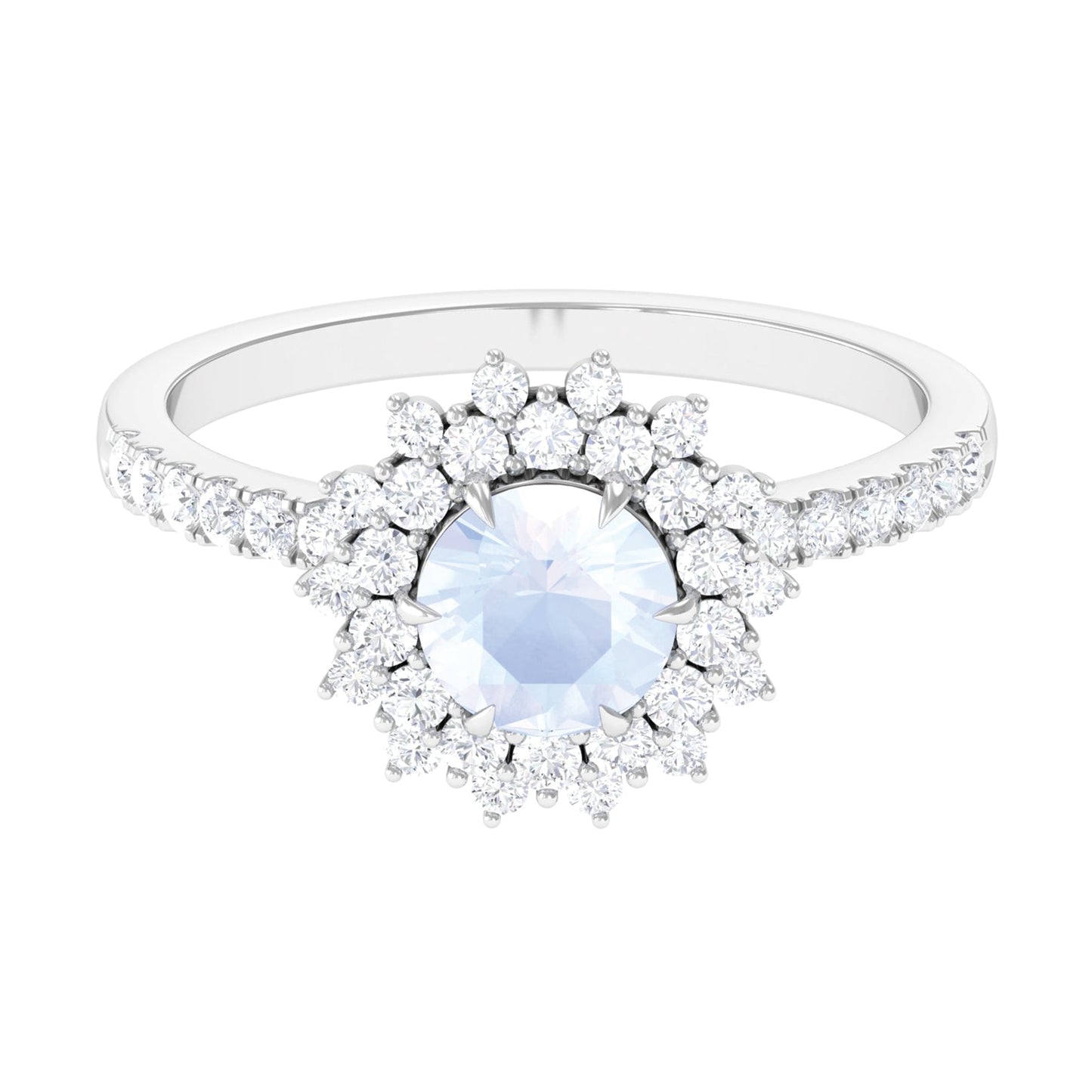 0.3 Carat Round Moonstone Statement Engagement Ring with Moissanite